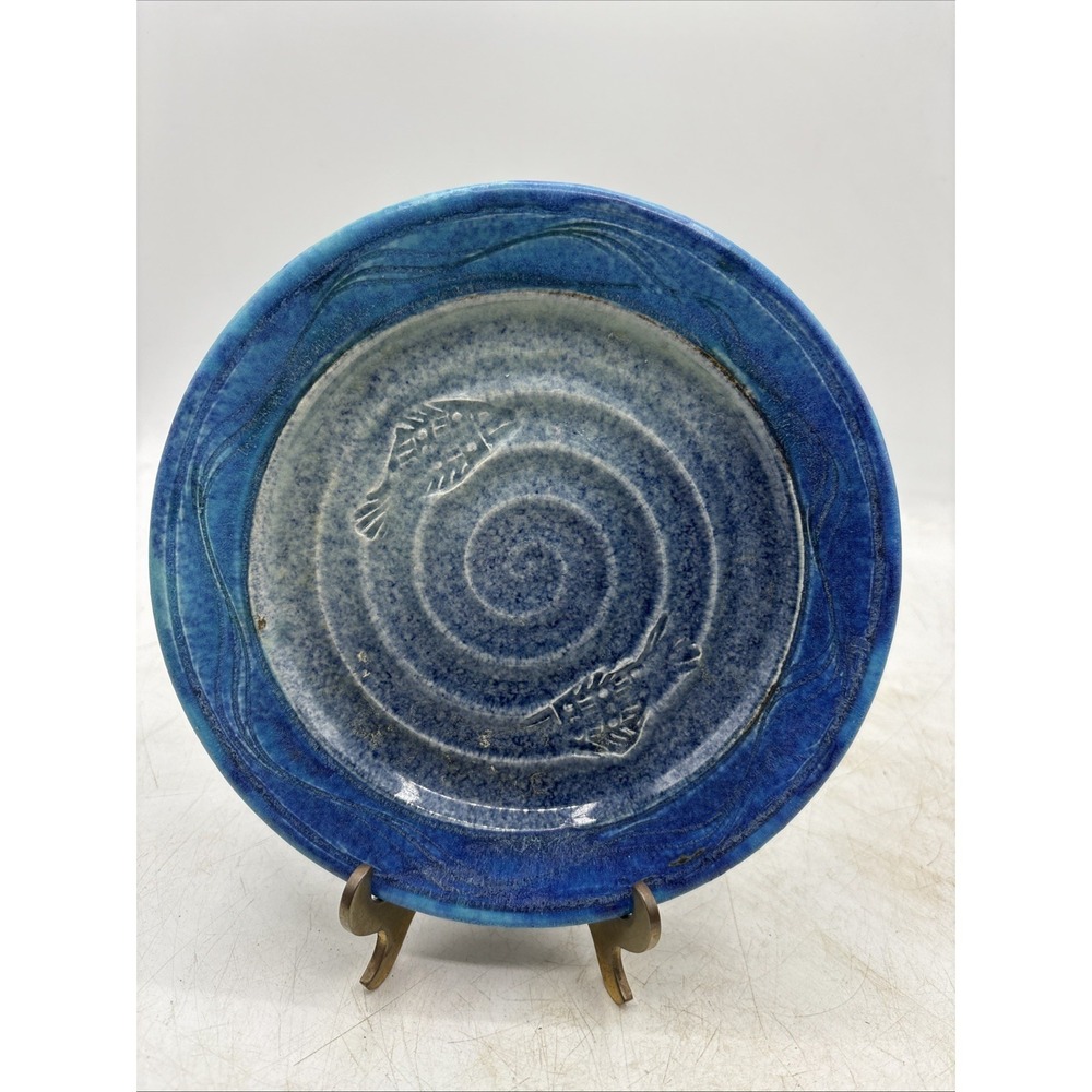 Michael Kennedy Irish Pottery Handmade Ceramic Sea Life Plate 7" Blue Vintage